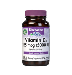 Bluebonnet Vitamin D3 5000 IU bottle with 120 veggie capsules