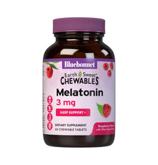 Front view of Bluebonnet EarthSweet Melatonin 3 mg raspberry chewables bottle