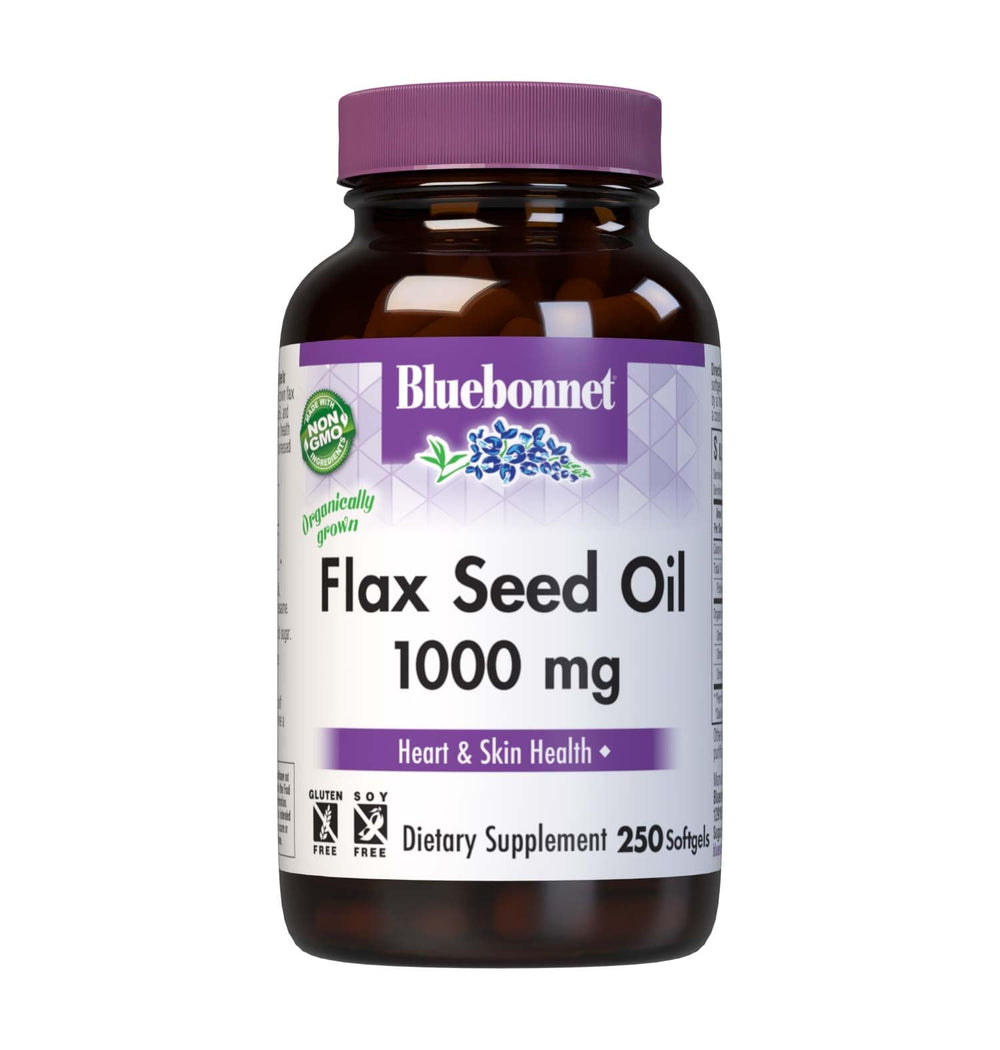 BlueBonnet Flax Seed Oil 1000 mg bottle with capsules - front view