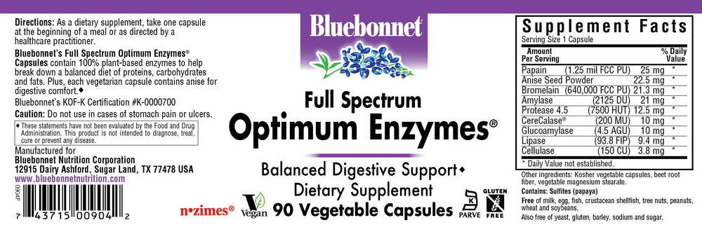 BlueBonnet Full Spectrum Optimum Enzymes capsules bottle close-up - 90 servings