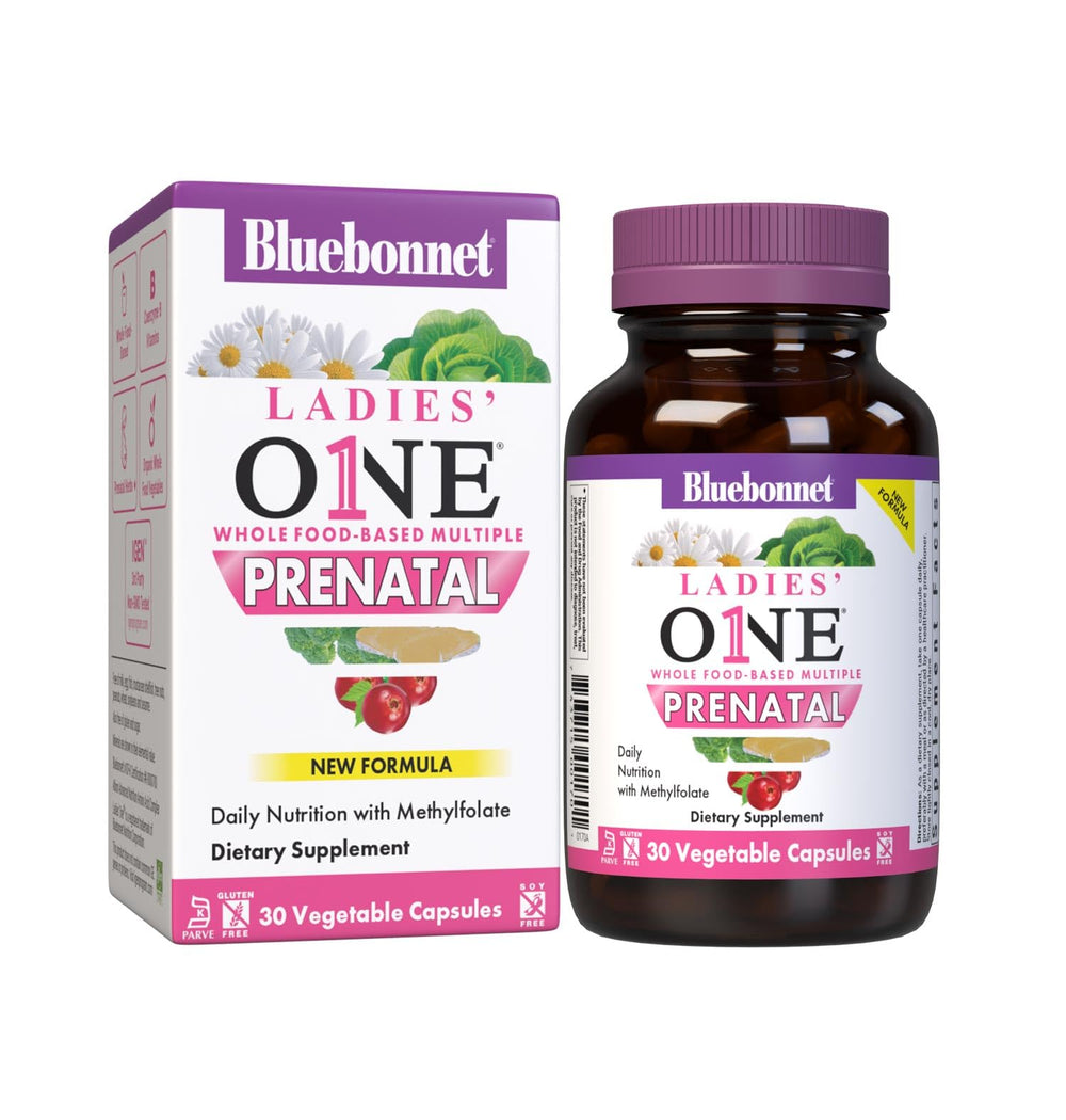 BlueBonnet Nutrition Ladies’ One Prenatal bottle and capsules