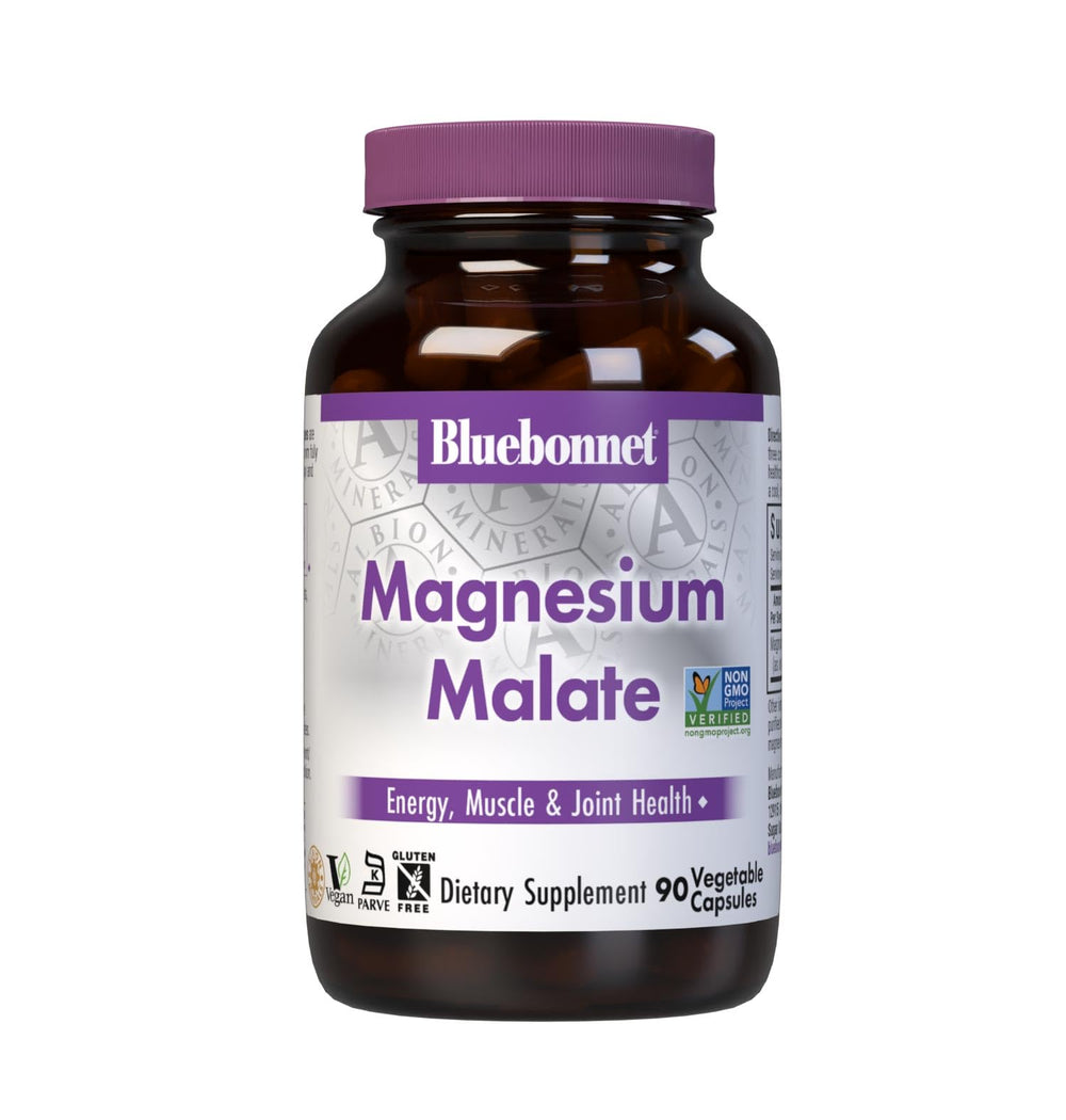 Bluebonnet Magnesium Malate Vegetable Capsules bottle and label