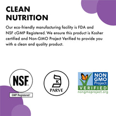 Non-GMO, vegan, kosher, gluten-free icons on label