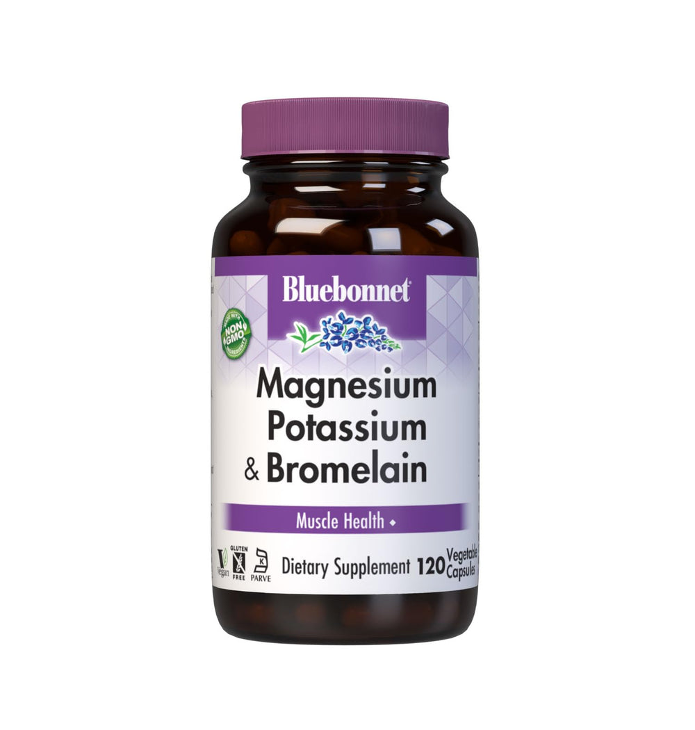 Bluebonnet Magnesium Potassium Bromelain supplement bottle - front view