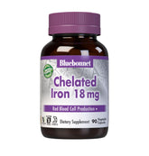 Bluebonnet Chelated Iron 18 mg bottle with 90 vegan capsules
