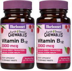 BlueBonnet Earth Sweet Vitamin B12 2000 mcg Raspberry chewable tablets bottle, pack of 2