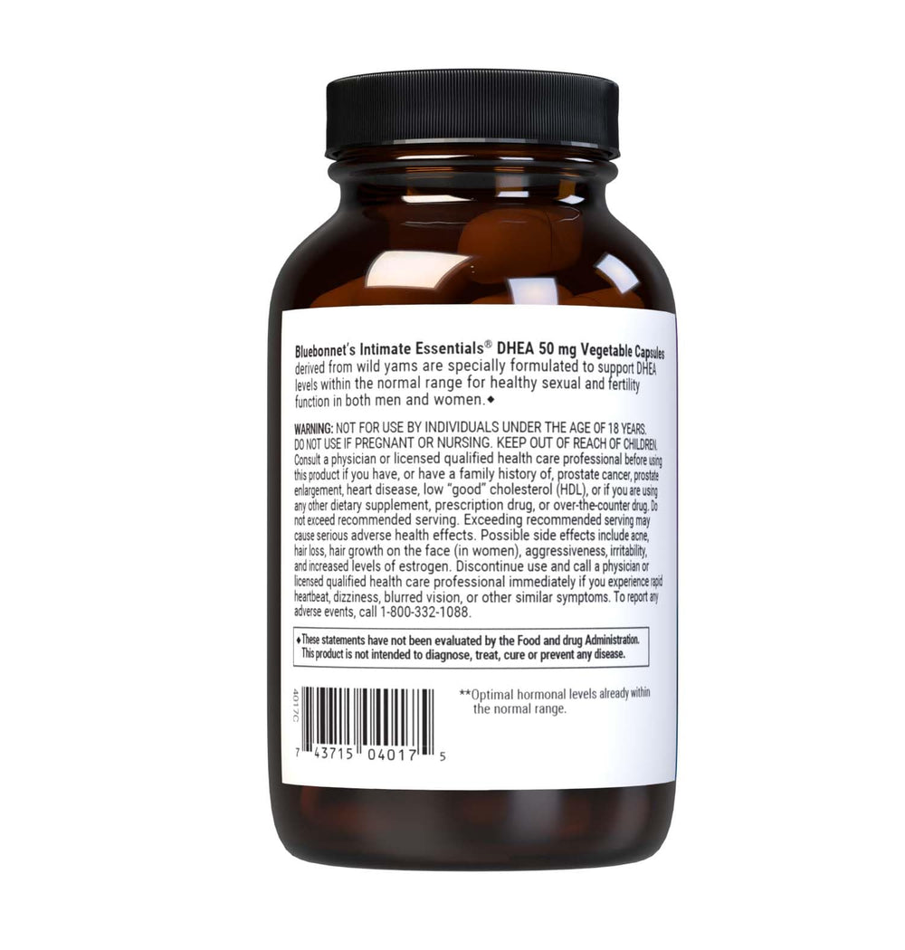 Intimate Essentials DHEA 50mg product label