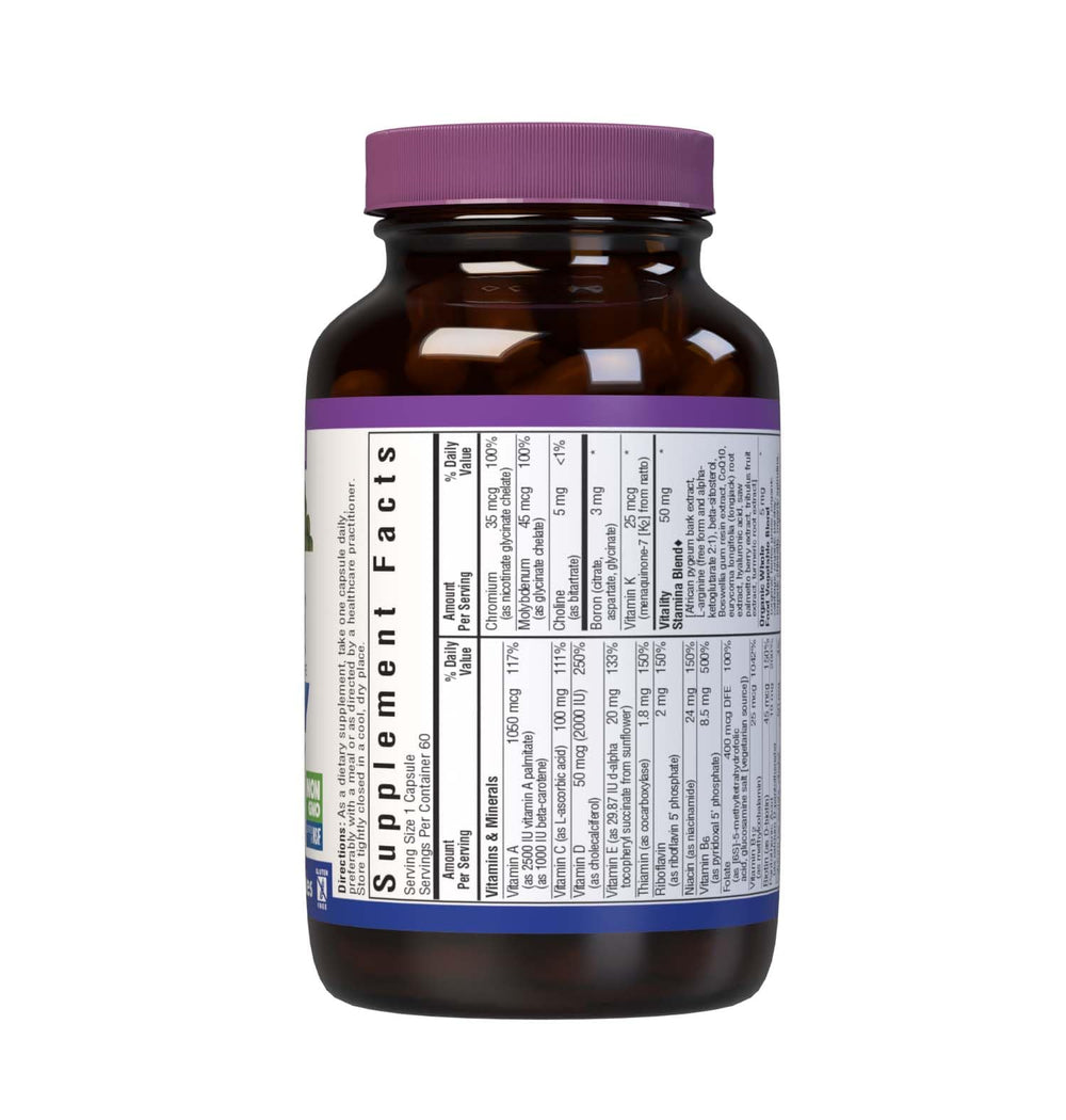 Close-up of Bluebonnet Nutrition Men's ONE 40+ bottle label