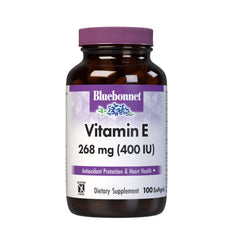Front label of Bluebonnet Nutrition Vitamin E 400 IU mixed tocopherols softgels