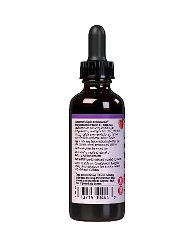 Bluebonnet Raspberry B12 liquid drops energy-boosting packaging image with dropper.