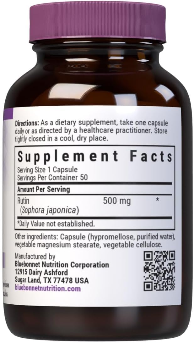 BlueBonnet Rutin 500mg bottle – back label with supplement facts