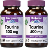 BlueBonnet Taurine 500 mg Capsules bottle with label – Pack of 2 (50 capsules per bottle)