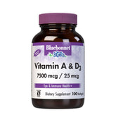 Front label view of Bluebonnet Vitamin A & D3 25,000 IU / 1,000 IU softgels