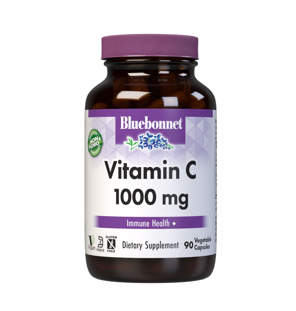 Bottle of Bluebonnet Vitamin C 1000 mg vegetable capsules with 90 servings.