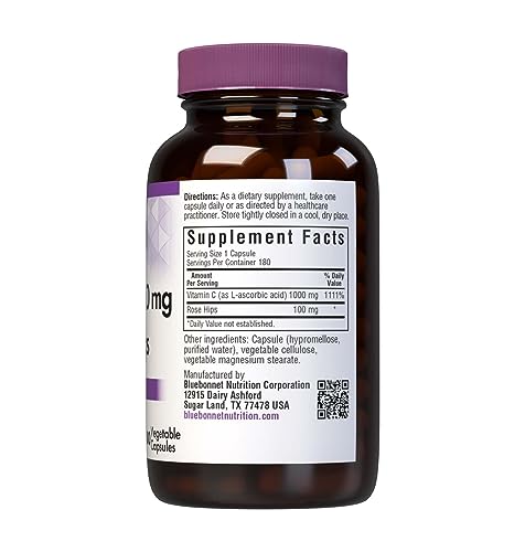 Close-up of Bluebonnet Vitamin C 1000mg Rose Hips label