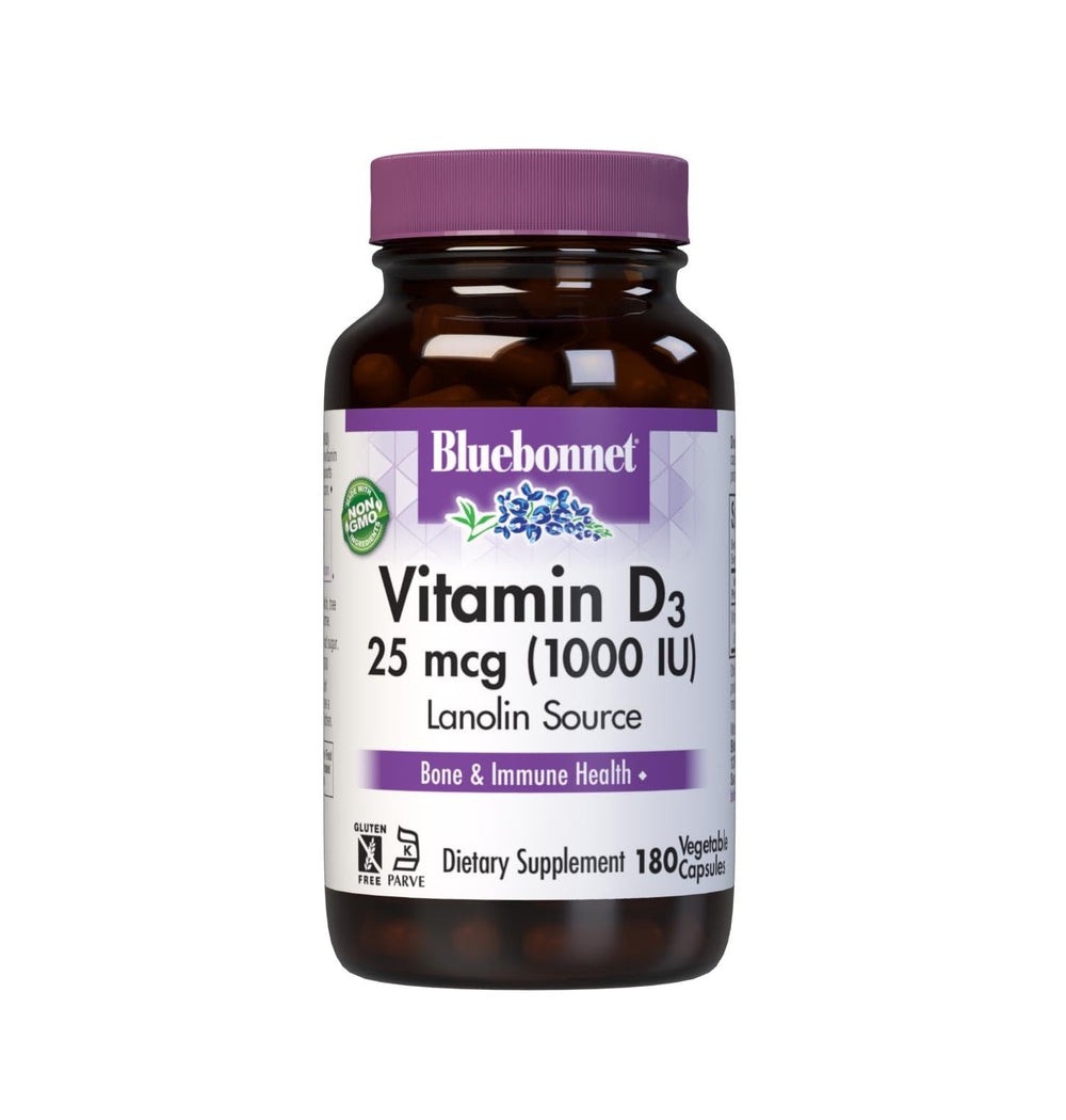 BlueBonnet Vitamin D3 1000 IU bottle with 180 veggie capsules