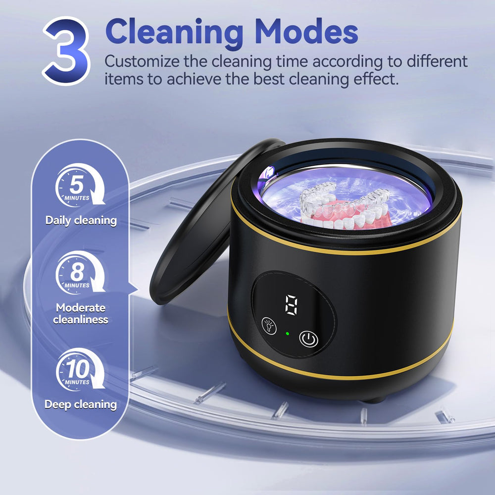 Dentures being cleaned in the BlueFire ultrasonic cleaner