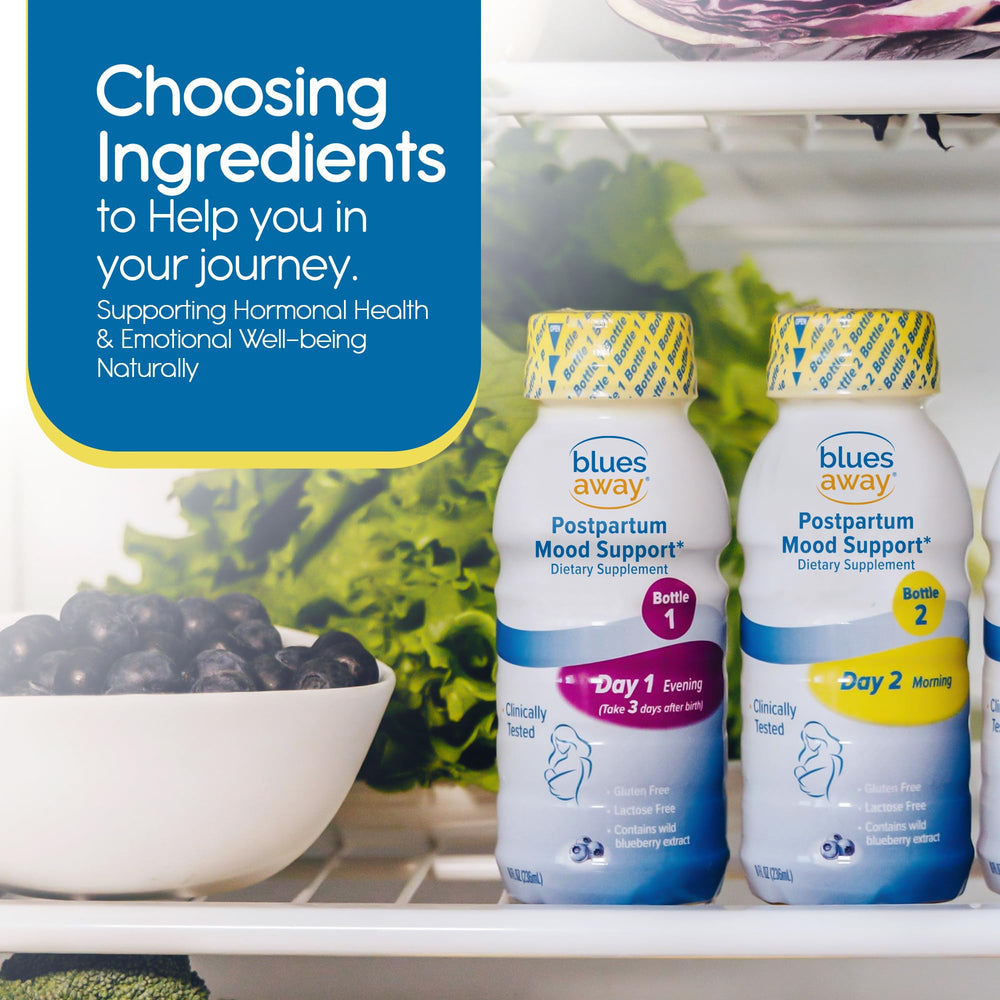 Blues Away Postpartum Mood Support Drink Packaging Overview