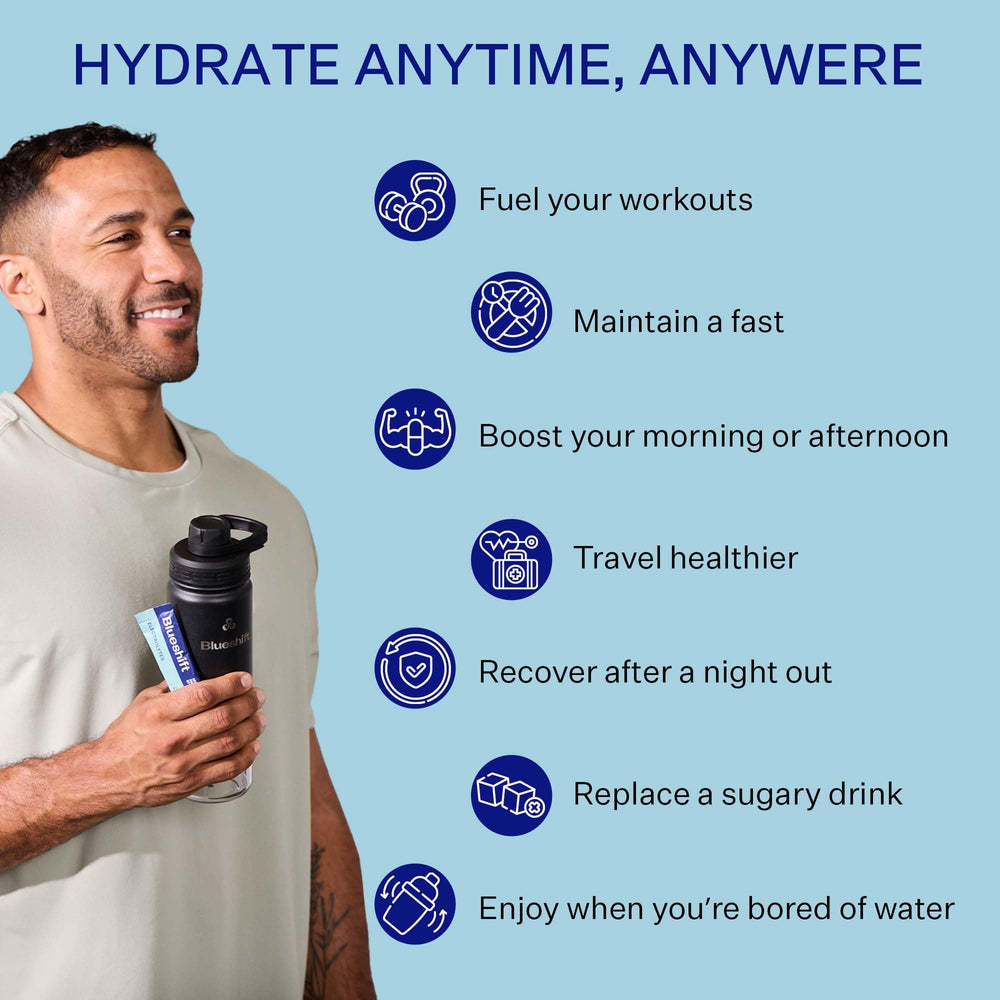 On-the-go hydration with Blueshift electrolytes packets