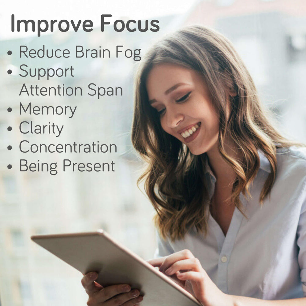 Lifestyle image showing a woman with mood support product