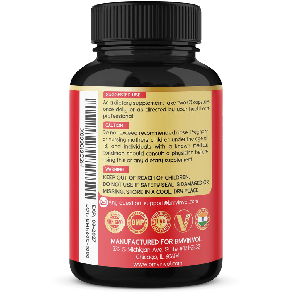 Close-up view of bottle with 60 vegan capsules inside