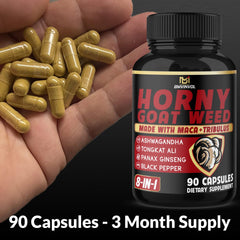 Front view of BMVINVOL Horny Goat Weed Capsules bottle with 90 vegan capsules