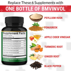 BMVINVOL serving size demonstration in hand conveying two-capsule daily dosage simplicity
