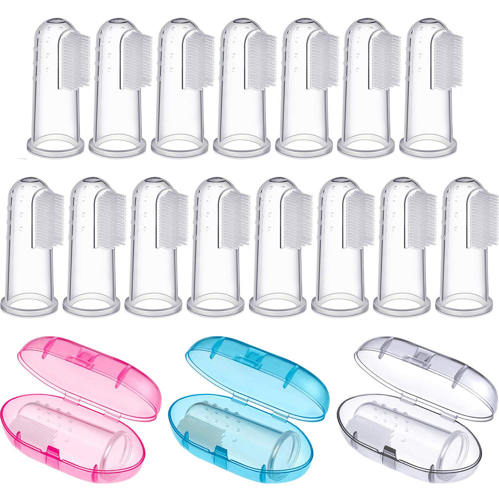 Boao 36-piece baby finger toothbrush set with storage case in blue pink and clear