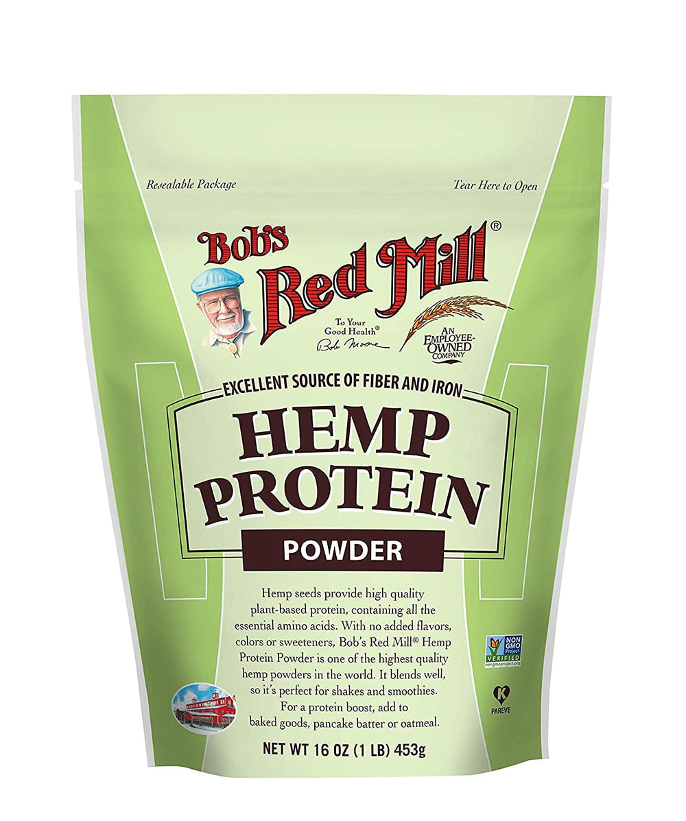Bob's Red Mill resealable hemp protein bag closeup for easy storage and freshness