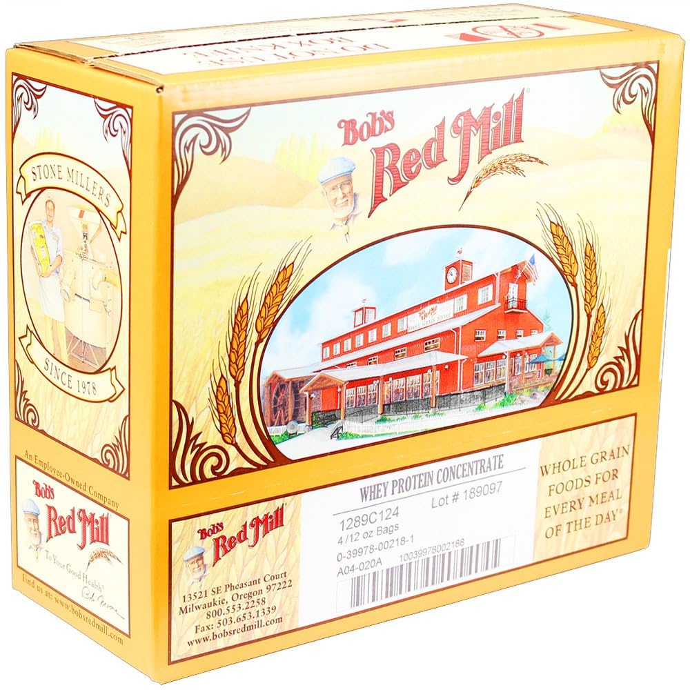 Unopened Bob's Red Mill whey protein concentrate bag showing product quality.