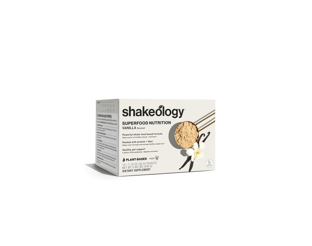 Nutrition panel on BODi Shakeology vanilla label highlights gluten-free claims