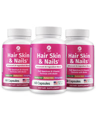 Hero image showing Body Hair Skin Nails Vitamin Complex with Biotin 3-pack