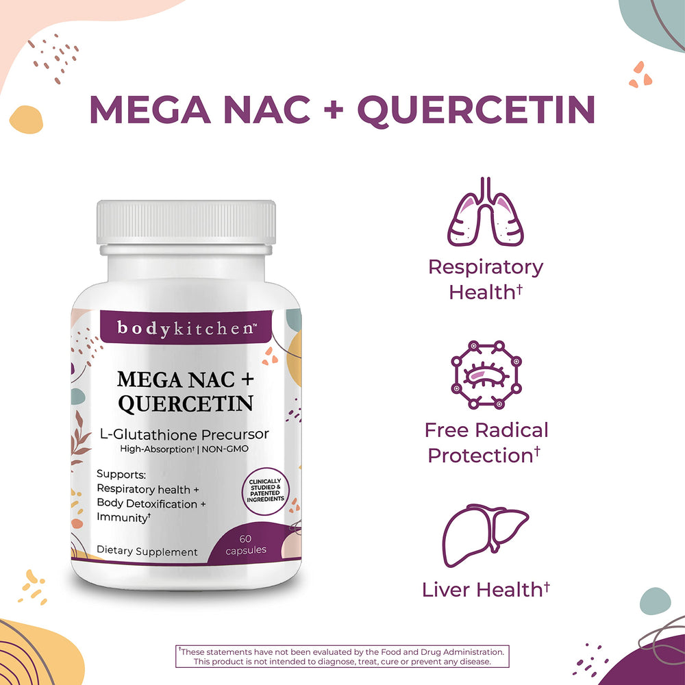 Close-up of NAC 600 mg and Quercetin label