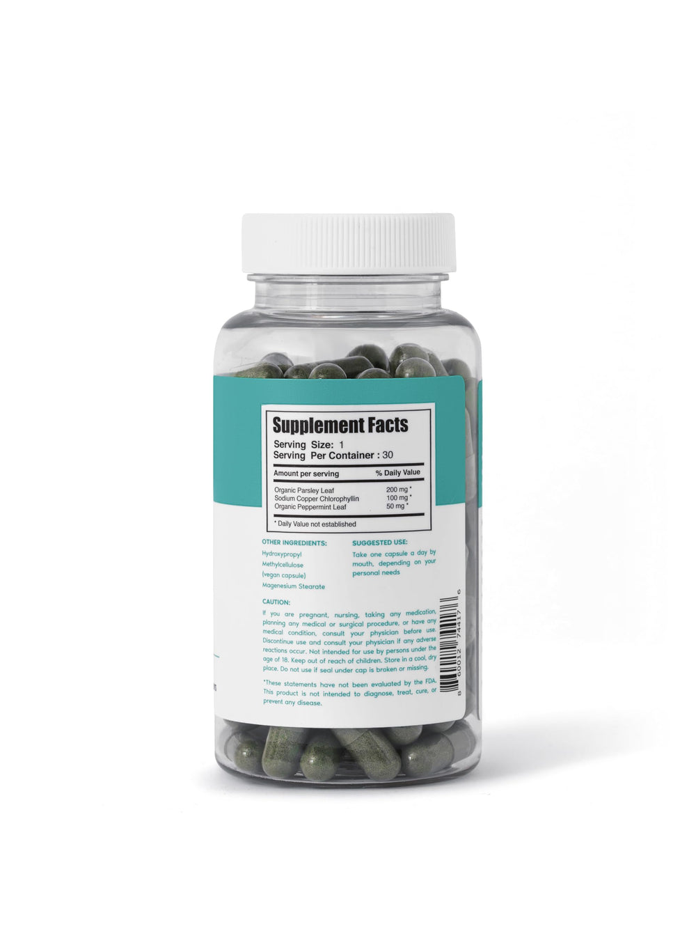 Chlorophyll capsules showing odor control benefits