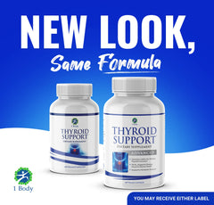 Close-up of thyroid support capsules in a 3-pack
