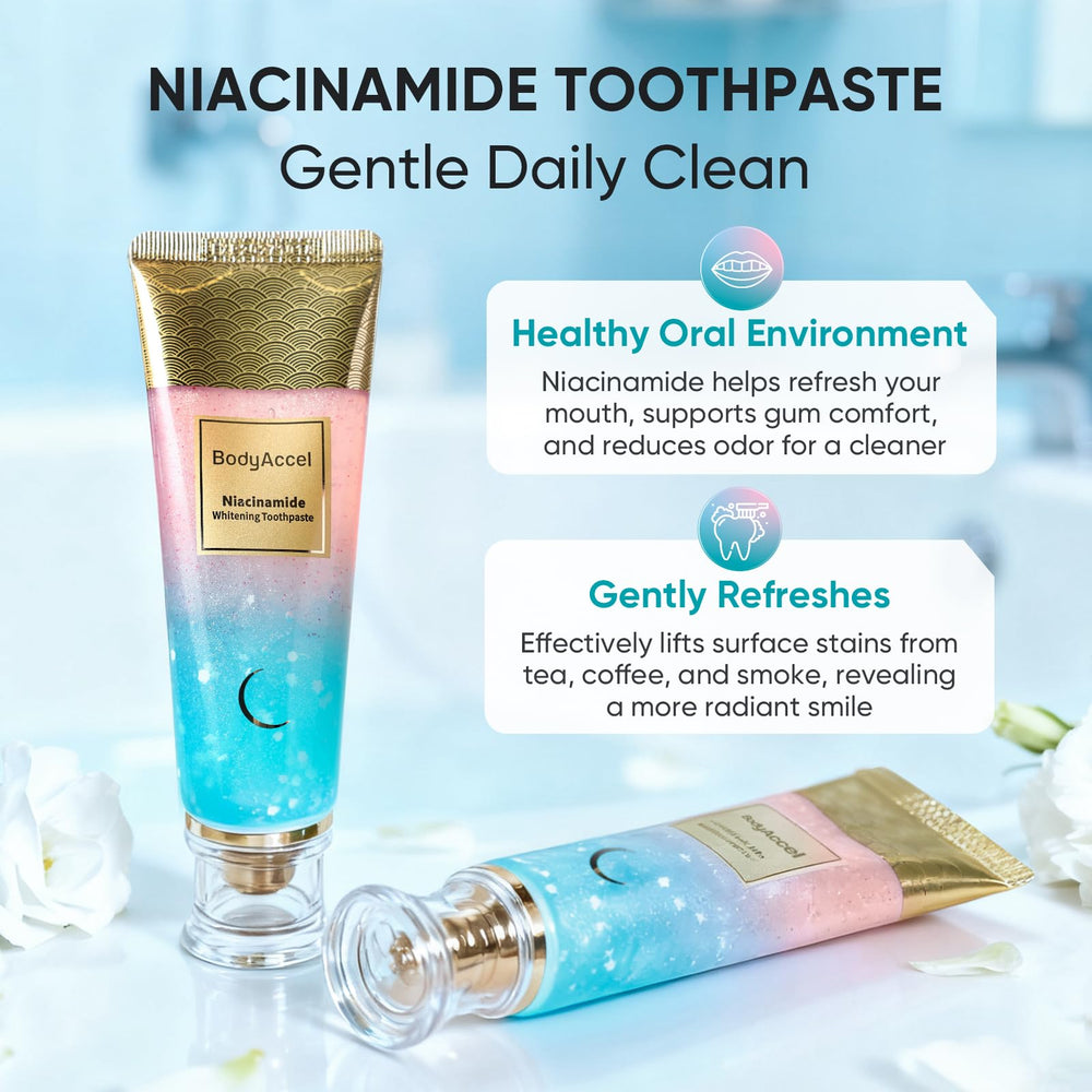 BodyAccel Niacinamide Whitening Toothpaste 2-pack display