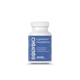 BodyBio Liposomal Glutathione bottle highlighting enhanced absorption for cellular support.