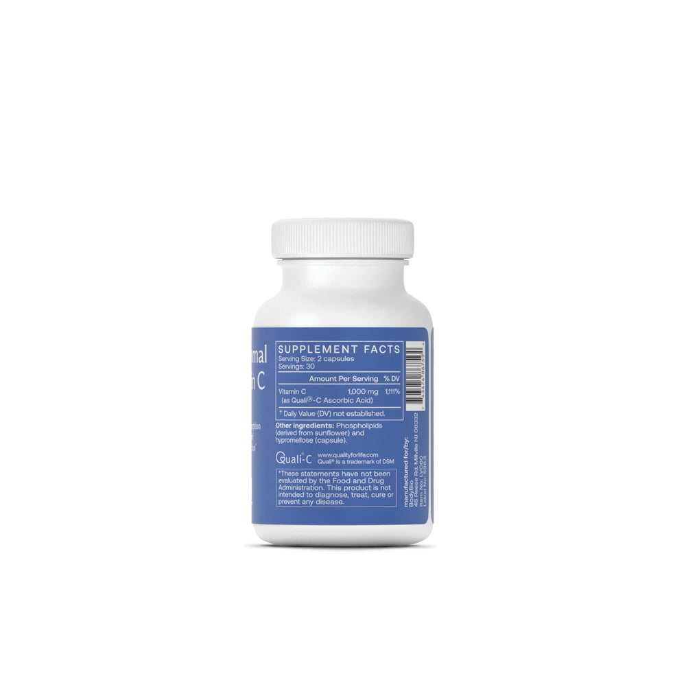 Close-up of liposomal Vitamin C capsules for cellular health and absorption.
