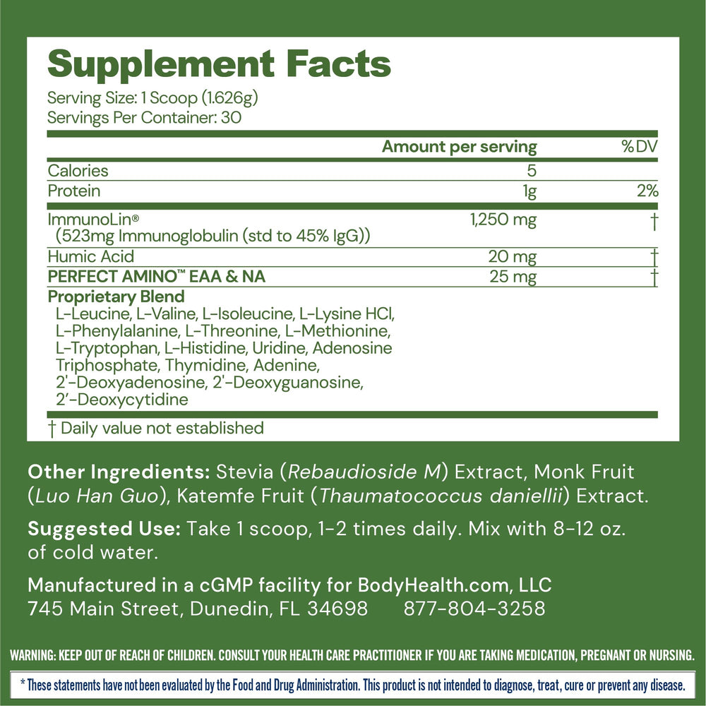 Box and bottle showing BodyHealth Gut Restore unflavored 30 servings