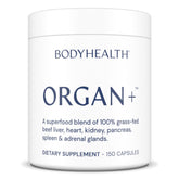 BodyHealth Organ+ Grass-Fed Glandular Complex bottle and capsules on a white background