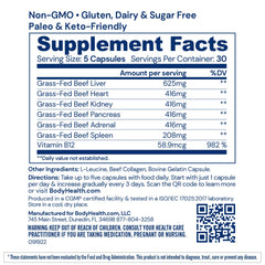 Close-up of desiccated beef liver as an ingredient in the supplement