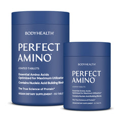 BodyHealth PerfectAmino easy-to-swallow tablets bottle on countertop