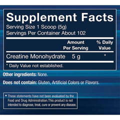 Nutrition facts panel for BODYTECH Creatine Monohydrate Powder