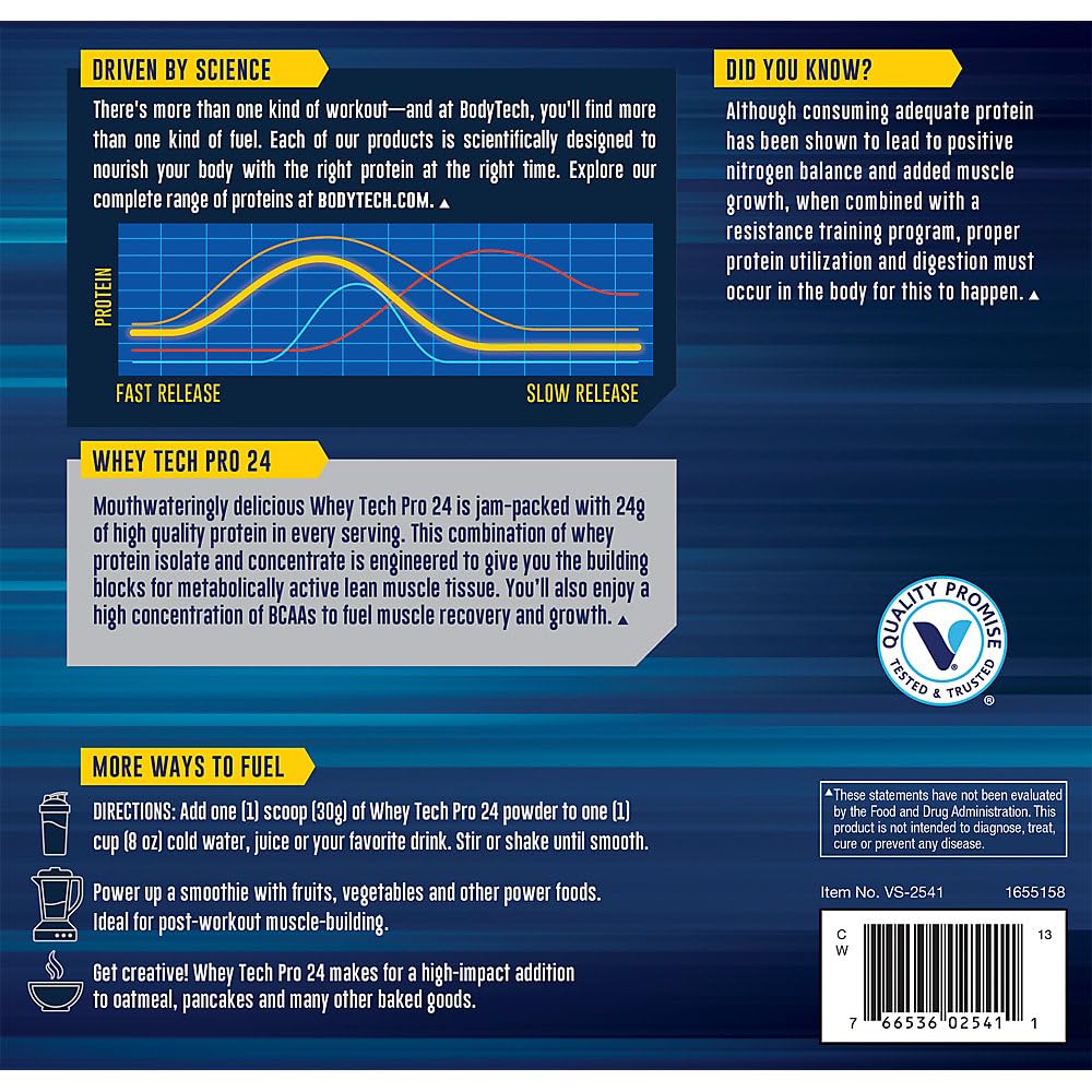 Nutrition label close-up for BODYTECH Whey Tech Pro24 Vanilla Ice Cream