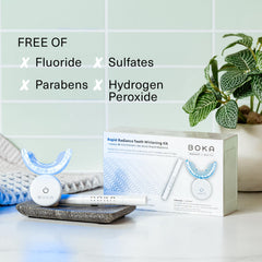 Before and after whitening results with Boka kit