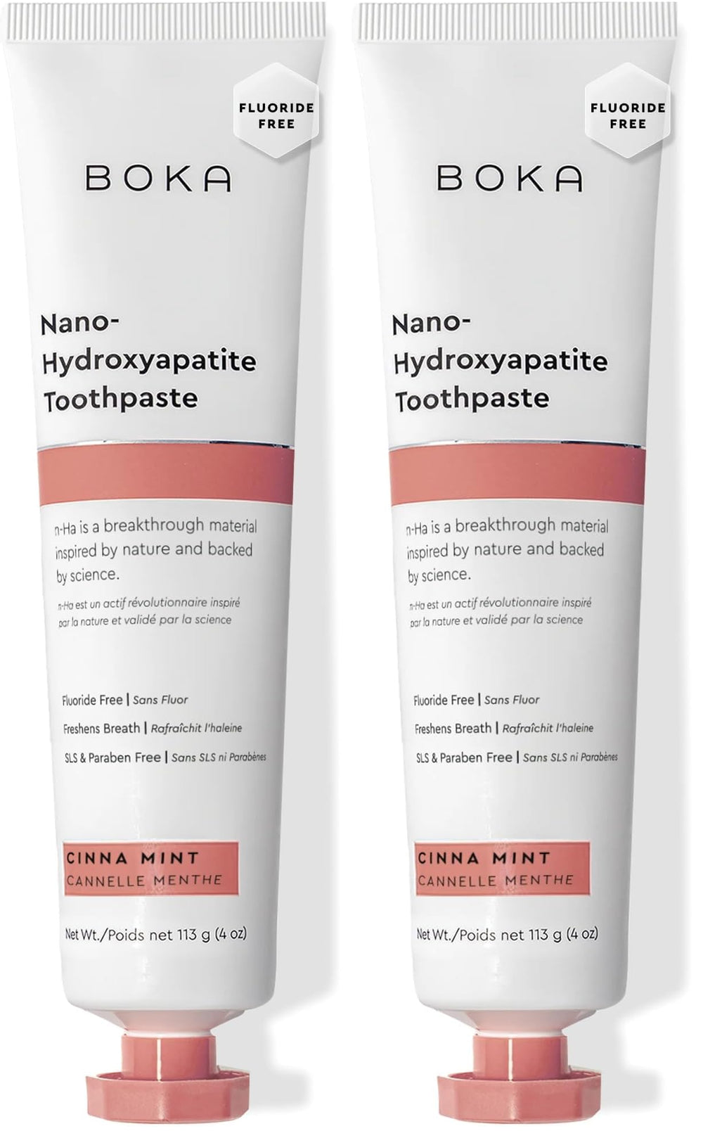 Boka fluoride-free toothpaste tube labeled nano-hydroxyapatite