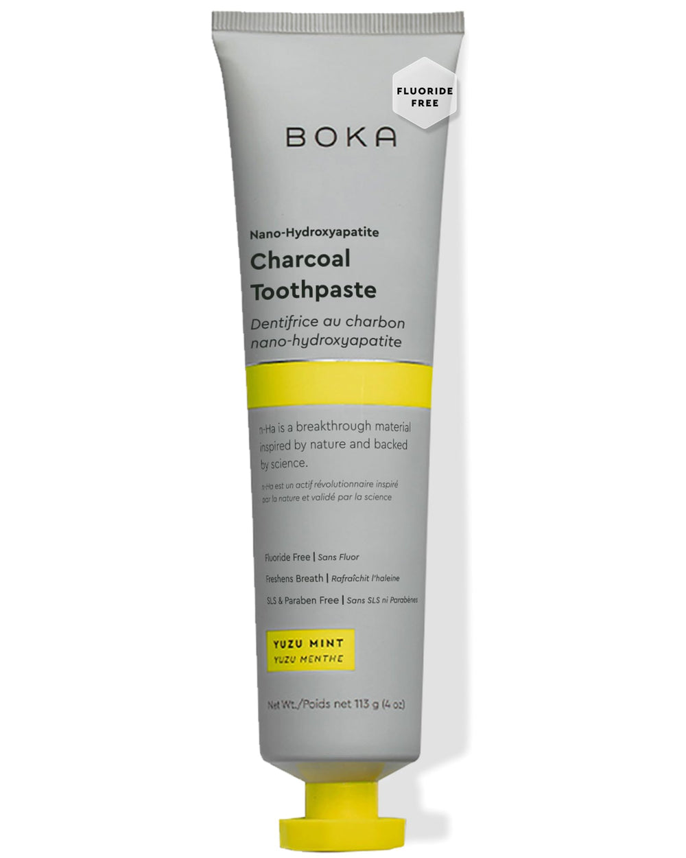 Boka fluoride-free toothpaste with nano-hydroxyapatite and charcoal Yuzu Mint flavor
