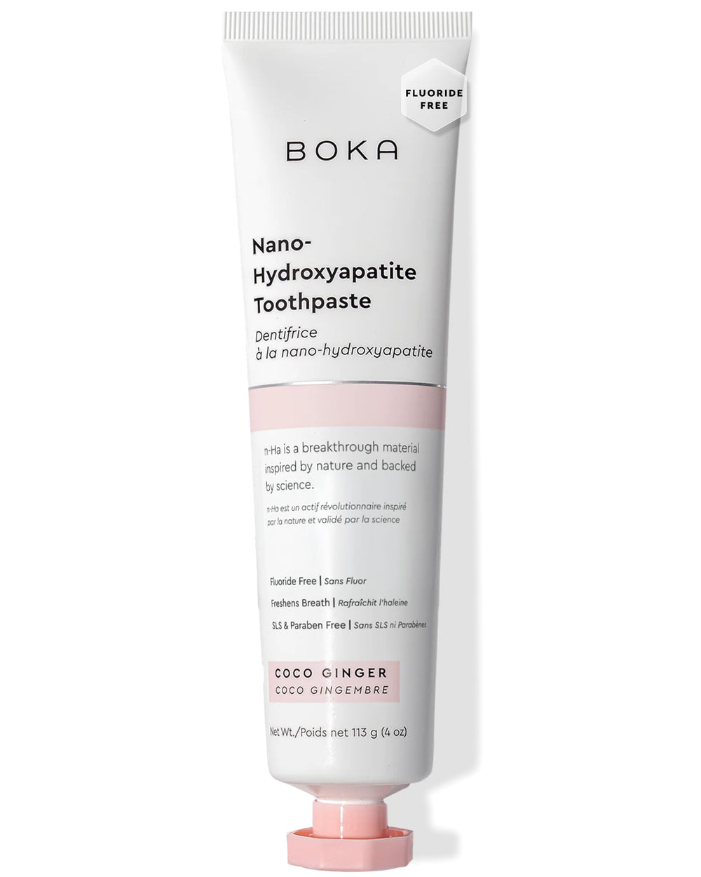 Front view of Boka Nano Hydroxyapatite toothpaste in 4 oz tube