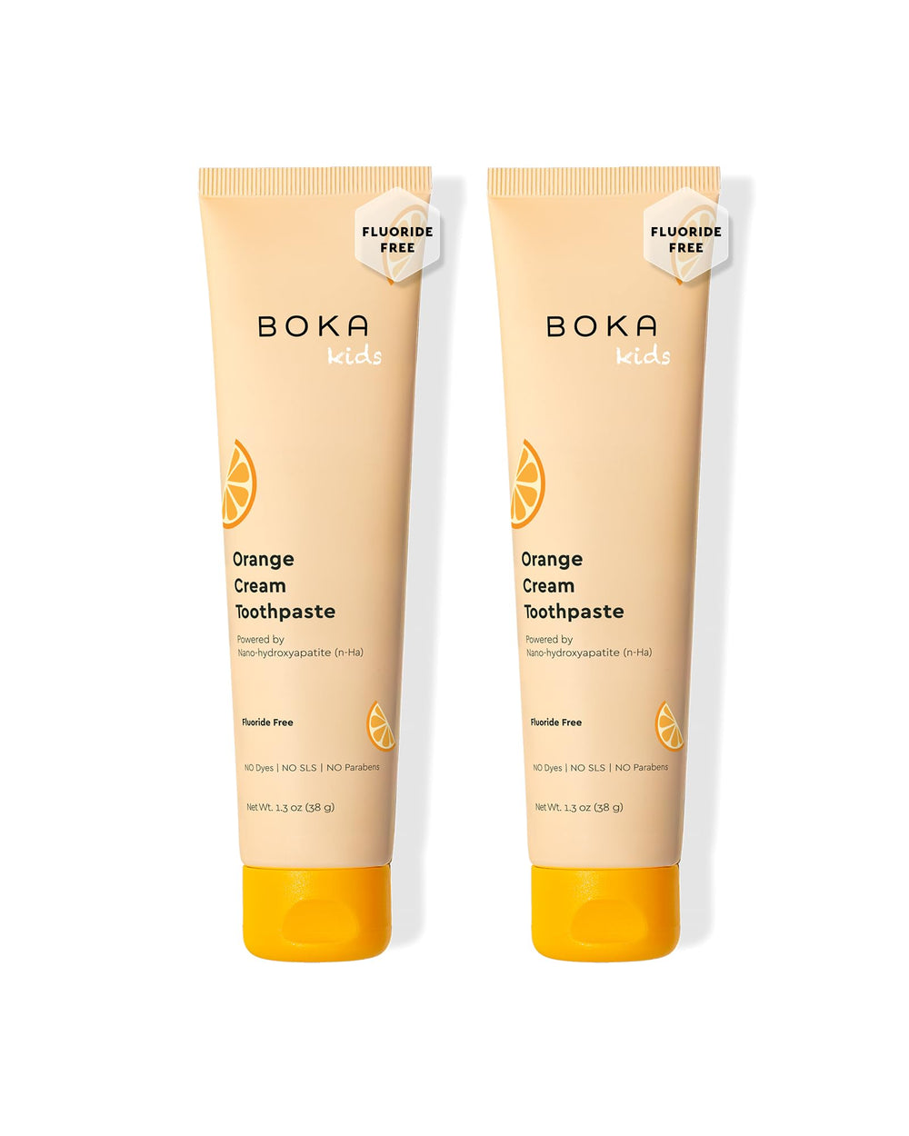 Front view of Boka Orange Cream toothpaste 2-pack