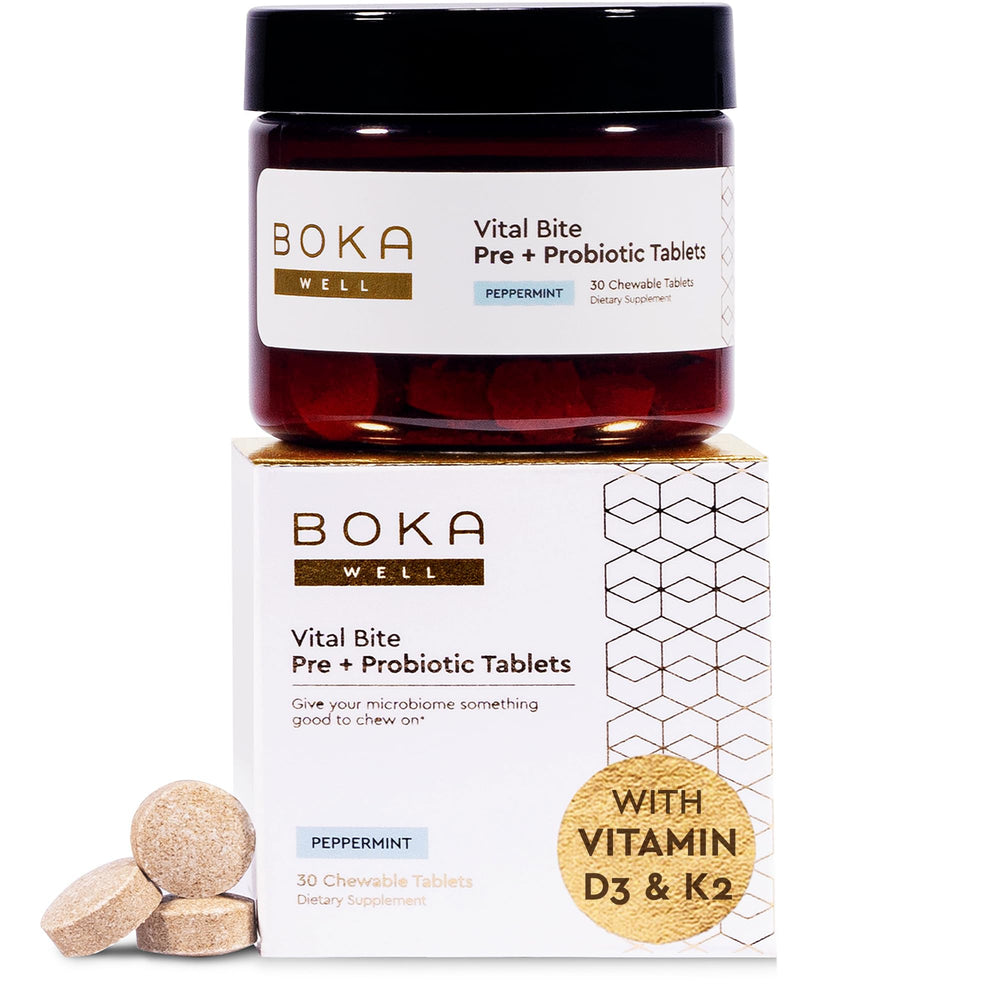 Boka Vital Bite probiotic chewables on a white background
